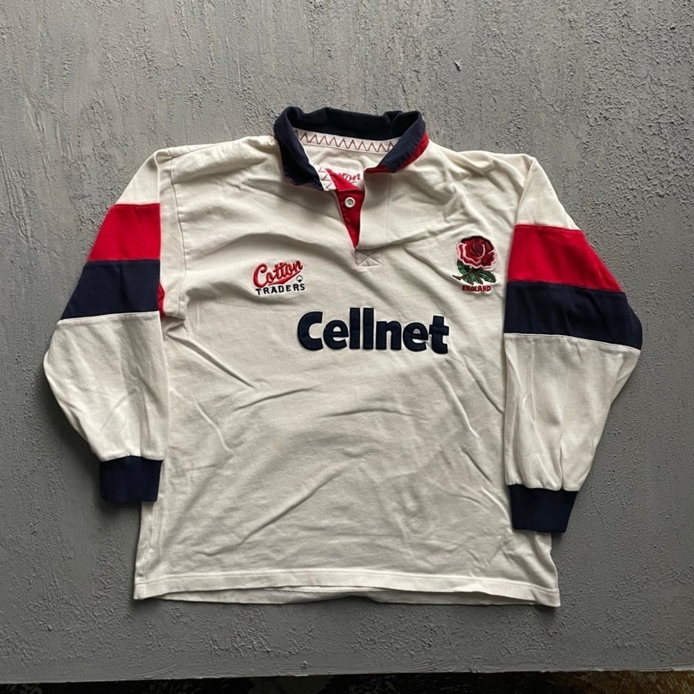 Vintage England Rugby Cellnet Shirt Mens Extra Large White 90s Cotton Traders